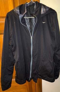Nike Golf Women's Full Zip Hooded Windbreaker Jacket with Plaid Trim Black XL